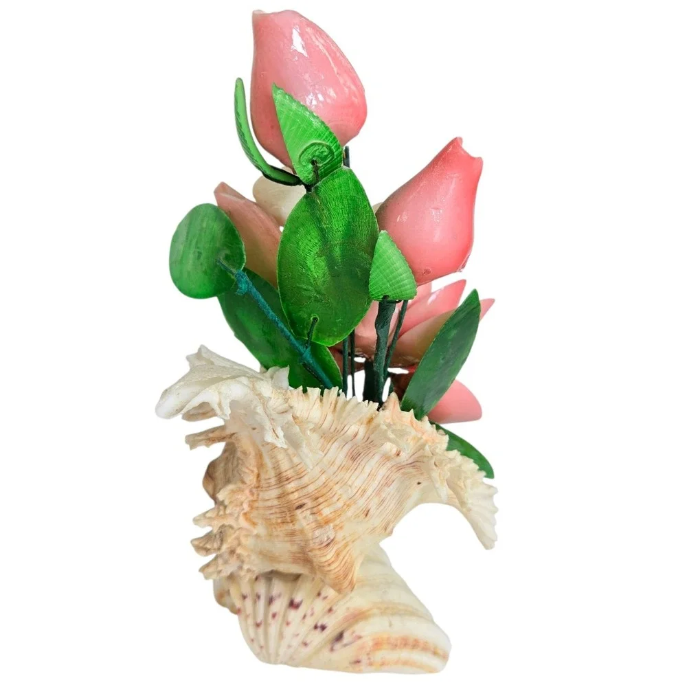 Vintage Sea Shell Pink Green‎ Flowers Handmade Bouquet Seashell Sand Beach